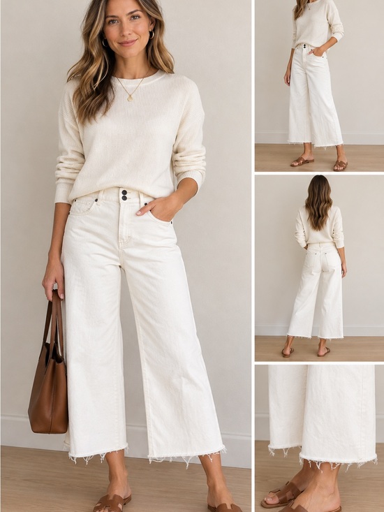 Kut from the Kloth Denim - Kut from the Kloth Wide-Leg Cropped Jeans - Cream